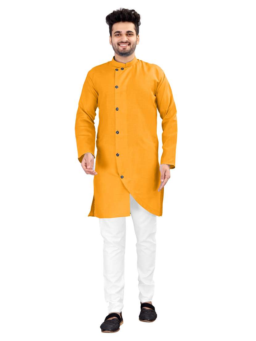 yellow solid long sleeve kurta - 20221248 - Zoom Image - 0