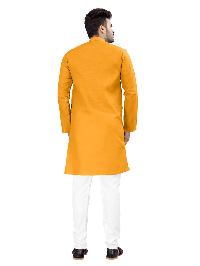 yellow solid long sleeve kurta - 20221248 - Standard Image - 3