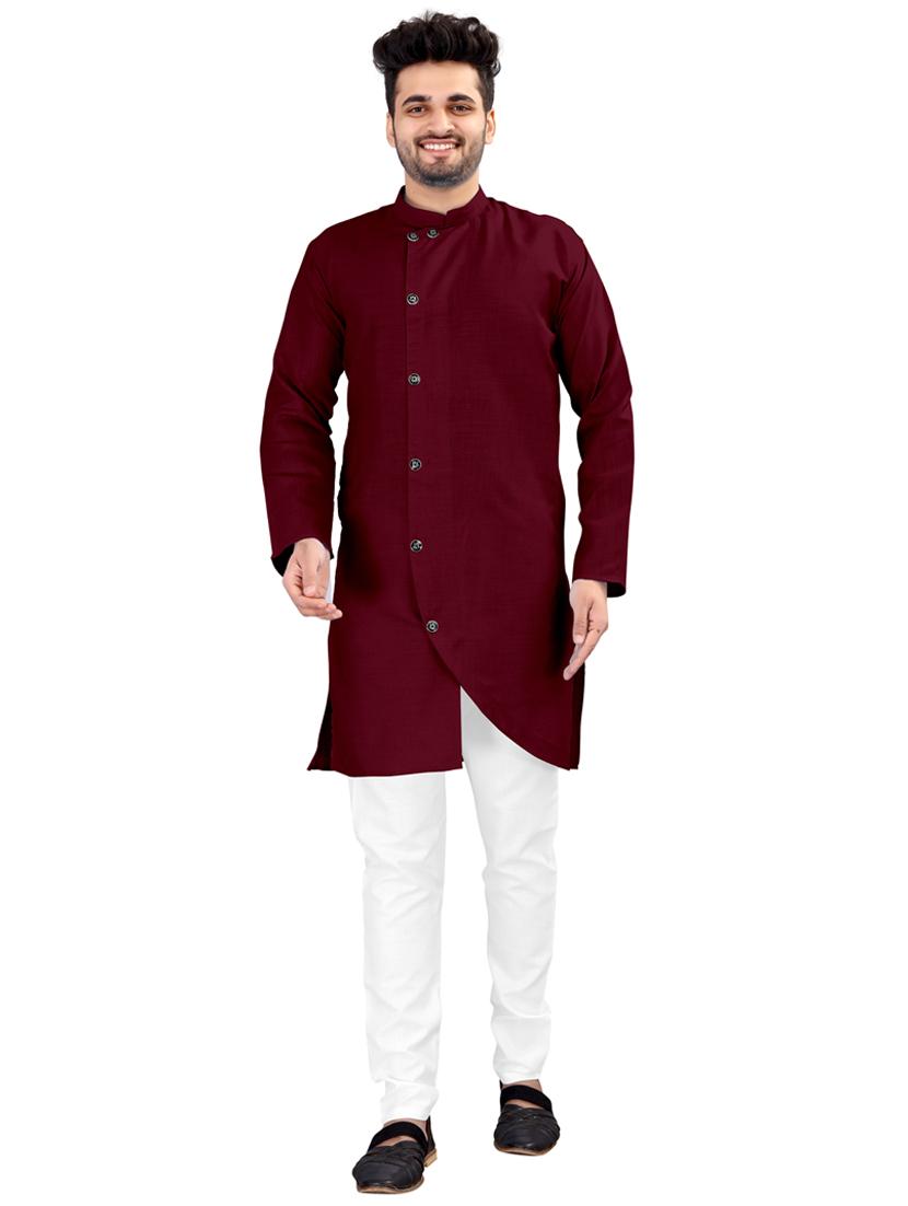 maroon solid long sleeve kurta - 20221251 - Zoom Image - 0