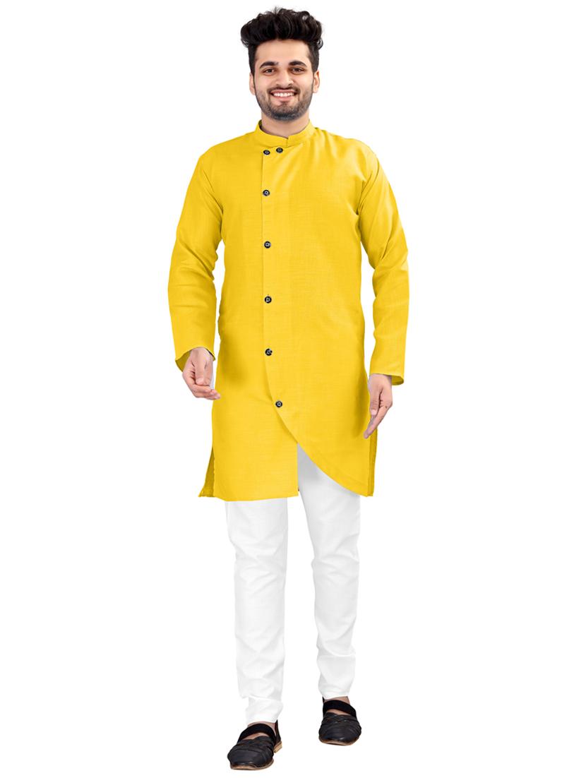 yellow solid long sleeve kurta - 20221252 - Zoom Image - 0