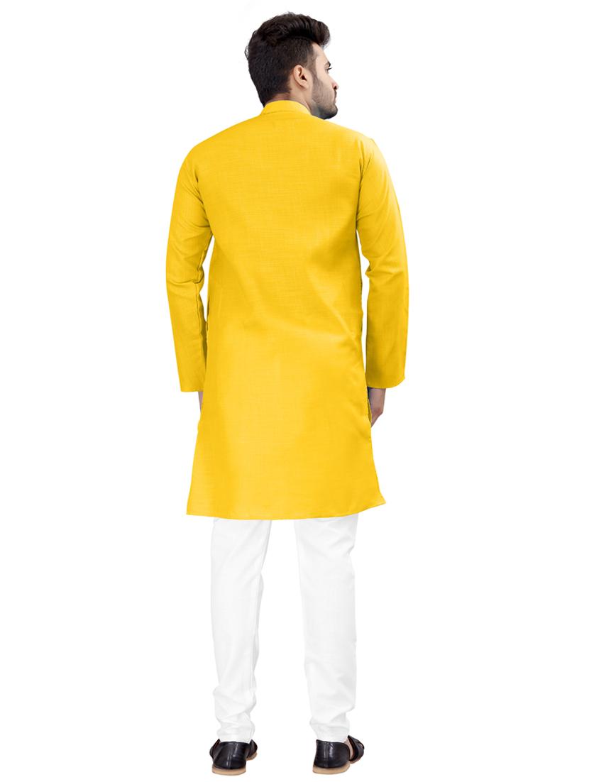 yellow solid long sleeve kurta - 20221252 - Standard Image - 3