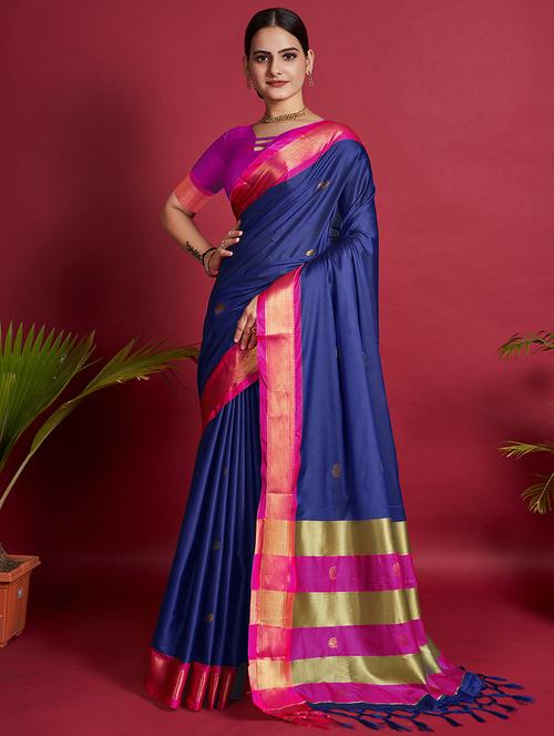 women's self design navy blue colored saree - 20223545 - Standard Image - 0