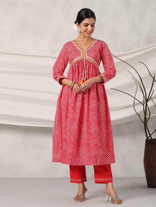 leheriya kurta and palazzo with mirror and gotta work - 20223743 - Standard Image - 0