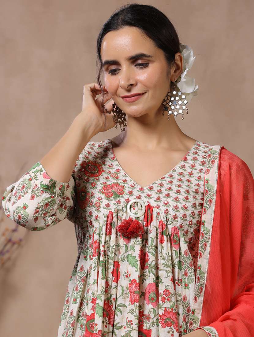 floral printed kurta pant set with dupatta - 20223753 -  Standard Image - 3