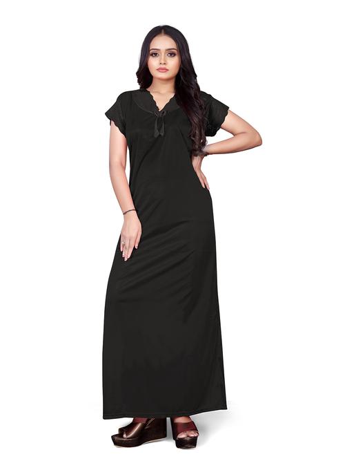 women black solid lace work nighty - 20223875 - Standard Image - 0