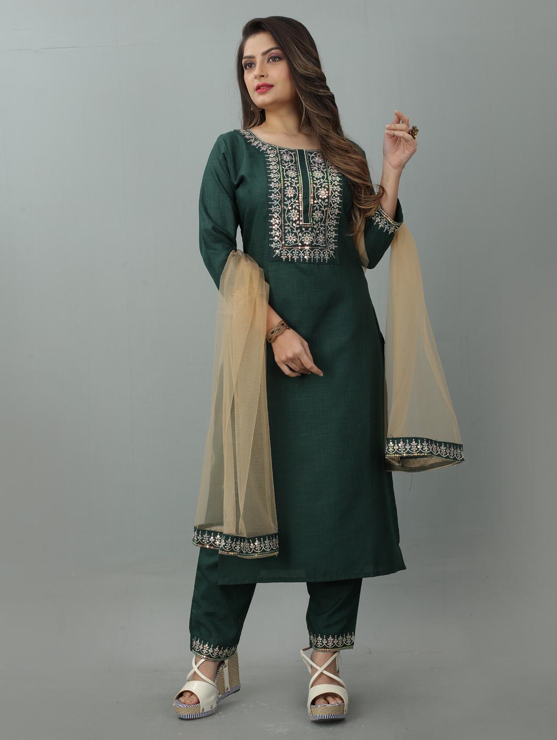 embroidered kurta pant set with dupatta - 20223897 - Zoom Image - 0