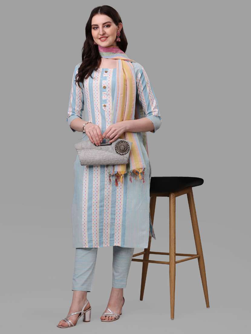 women purist blue round neck kurta pant set - 20223933 - Zoom Image - 0