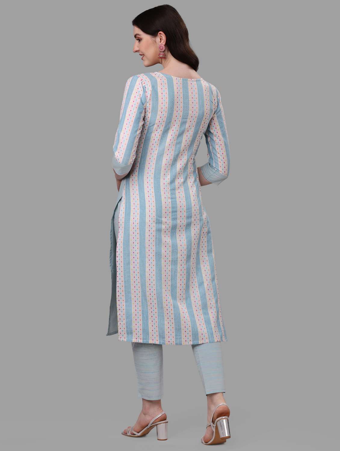 women purist blue round neck kurta pant set - 20223933 - Standard Image - 3