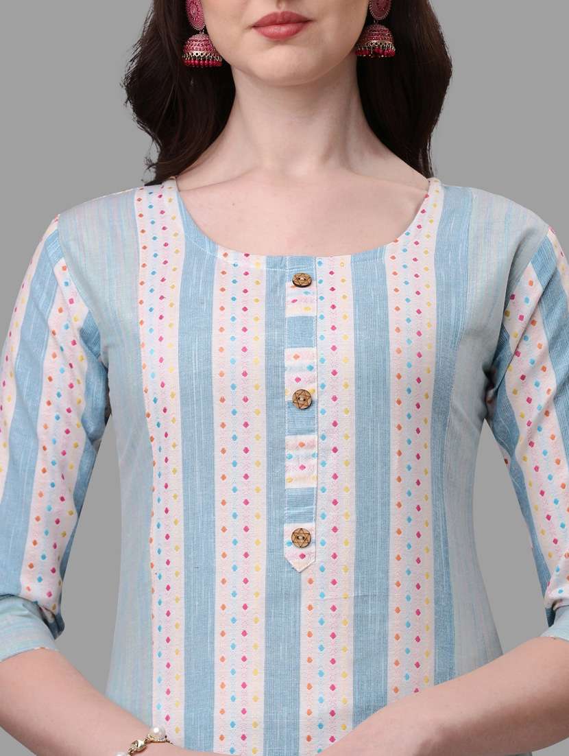 women purist blue round neck kurta pant set - 20223933 - Standard Image - 5
