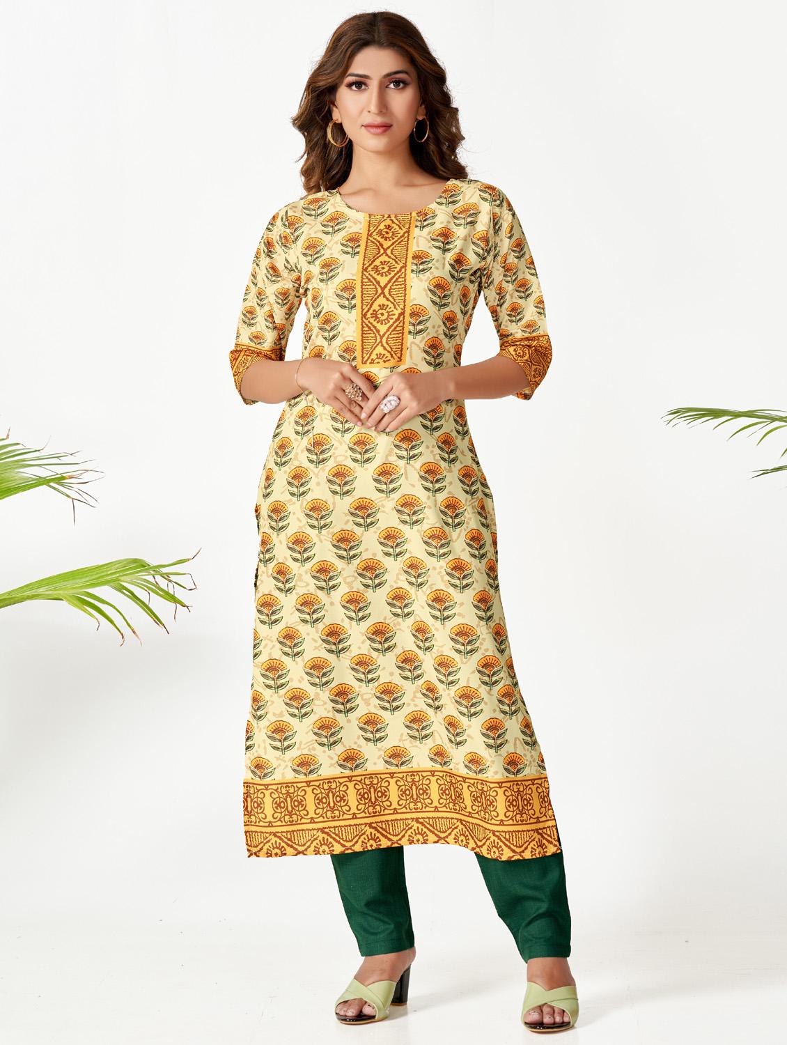 cream colored kurta pant set - 20224230 - Zoom Image - 0