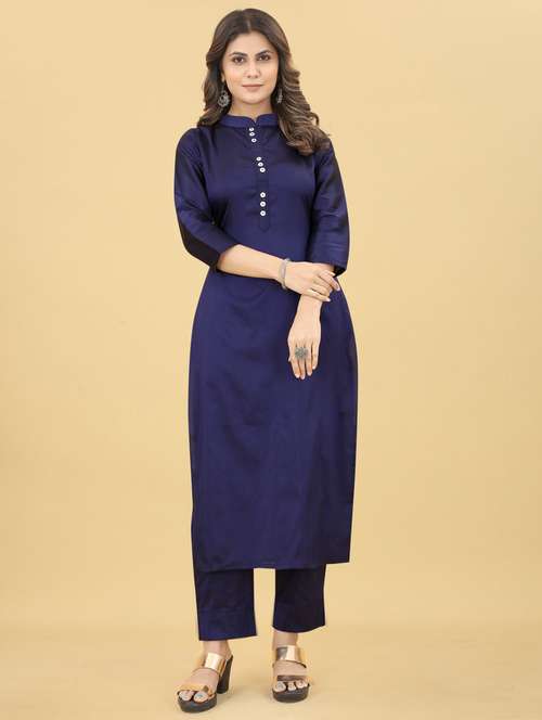 navy blue colored kurta pant set - 20224234 -  Standard Image - 0