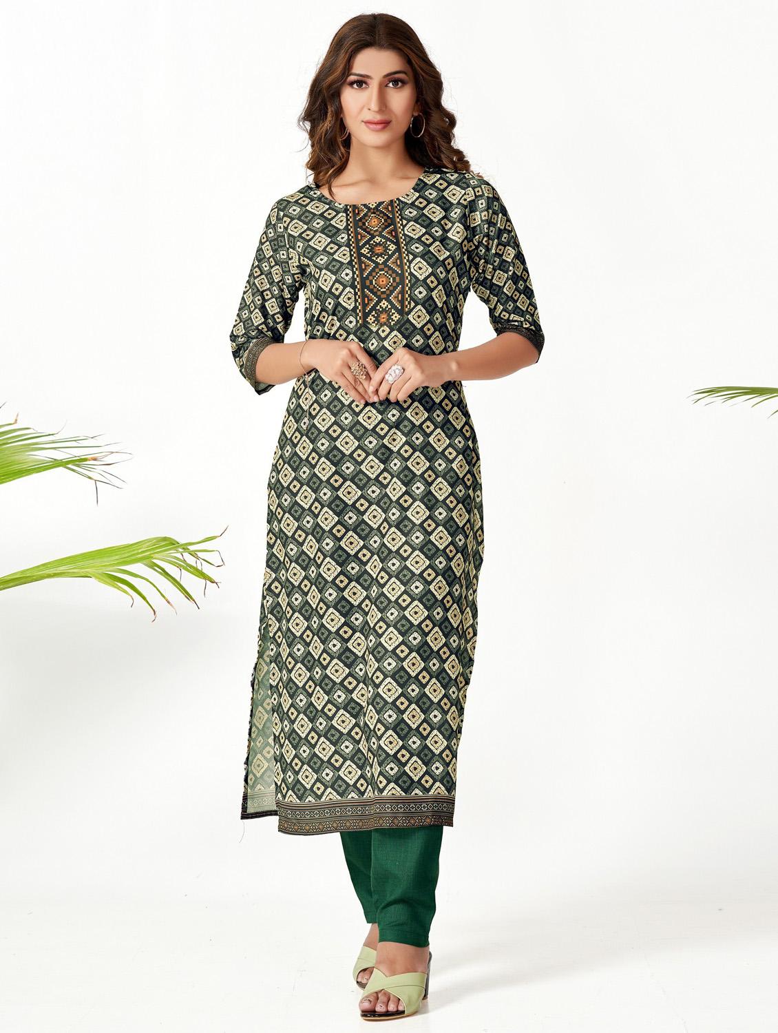 green printed kurta pant set - 20224241 - Zoom Image - 0