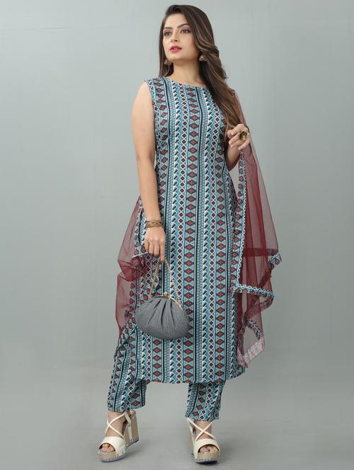 blue colored kurta pant set - 20224245 -  Standard Image - 0