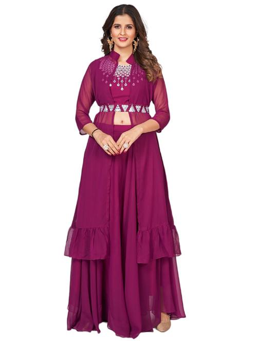 purple mirror work top skirt & shrug fusion set  - 20224326 -  Standard Image - 0