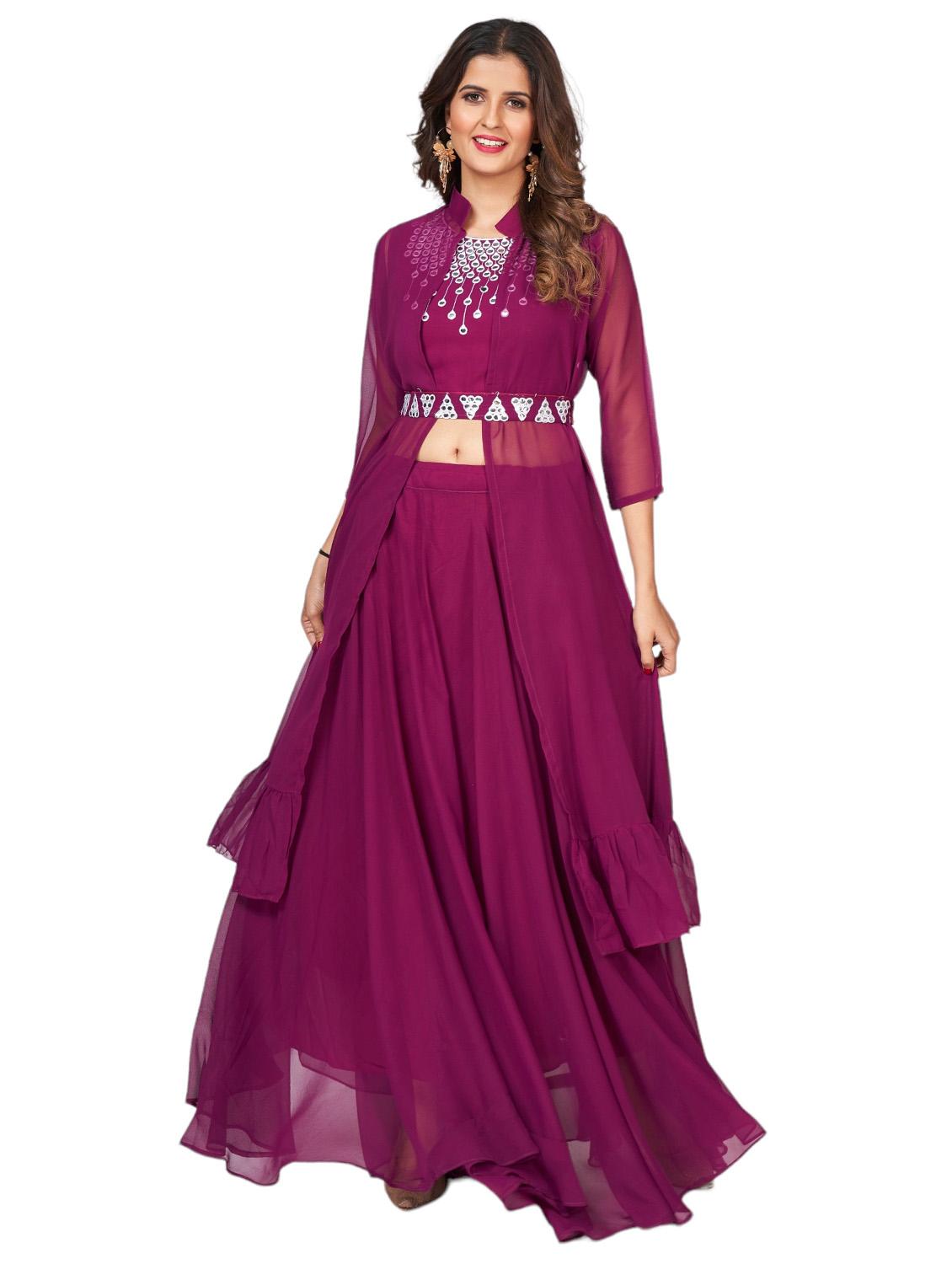purple mirror work top skirt & shrug fusion set - 20224326 - Standard Image - 3
