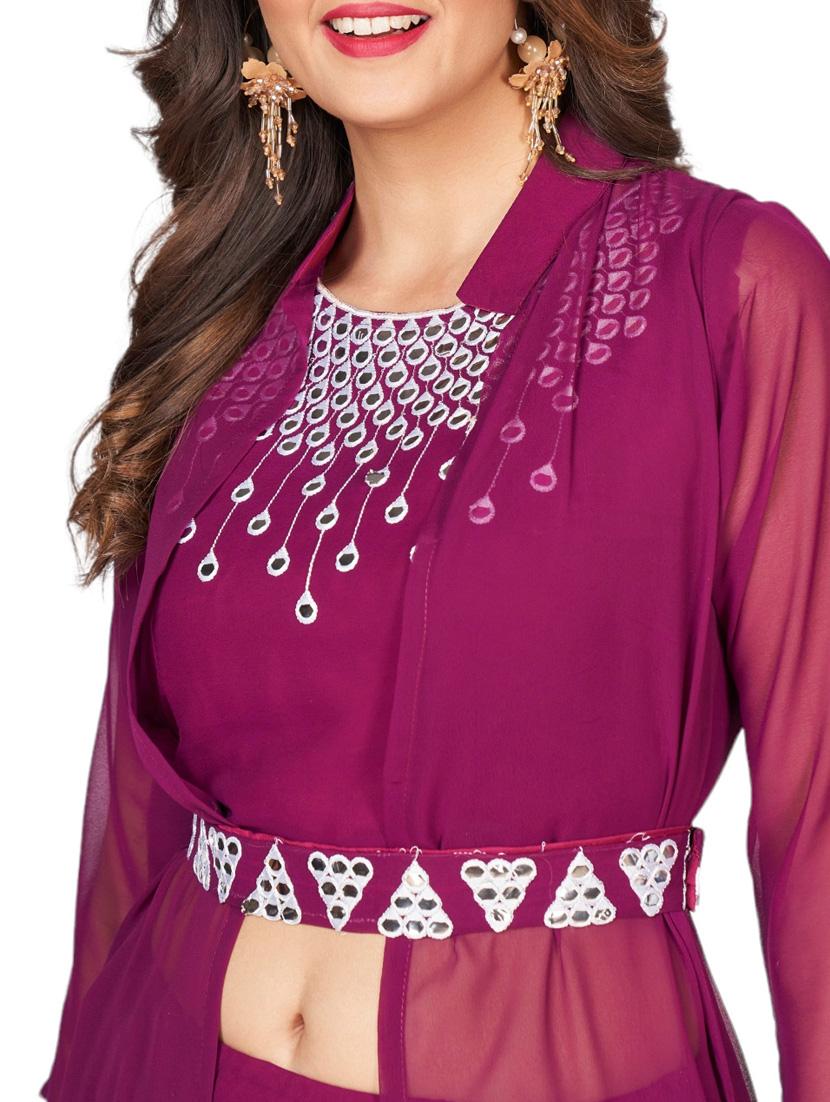 purple mirror work top skirt & shrug fusion set - 20224326 - Standard Image - 5