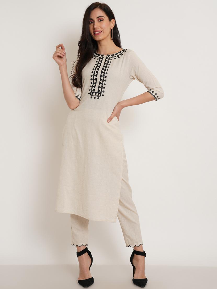 offwhite cotton kurta pant set - 20225150 - Zoom Image - 0