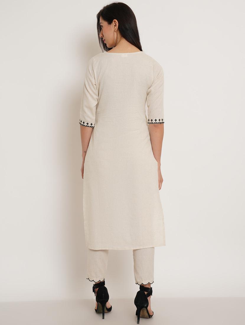offwhite cotton kurta pant set - 20225150 - Standard Image - 3