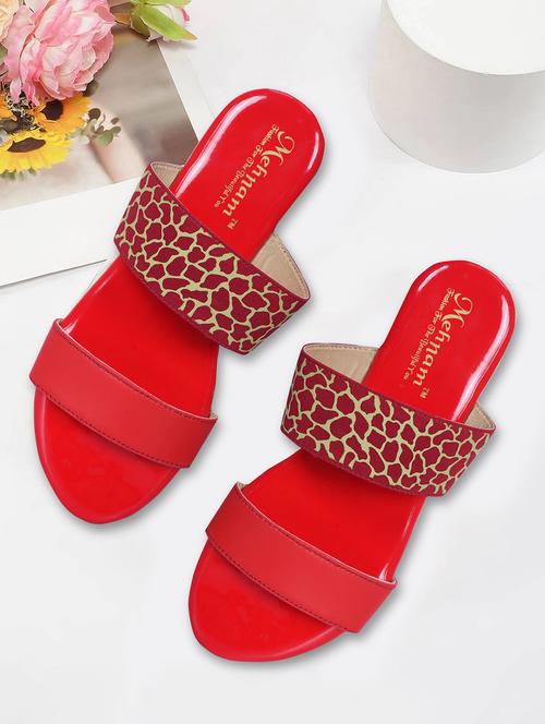 red synthetic flat forms sandals - 20225162 - Standard Image - 0