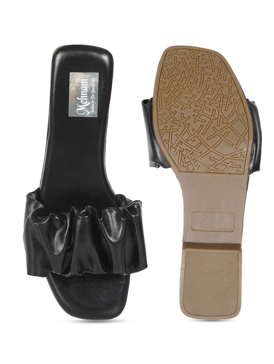 black synthetic flat forms sandals - 20225167 -  Standard Image - 3