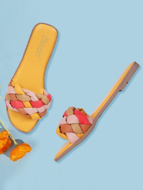 yellow synthetic flat forms sandals - 20225177 -  Standard Image - 0