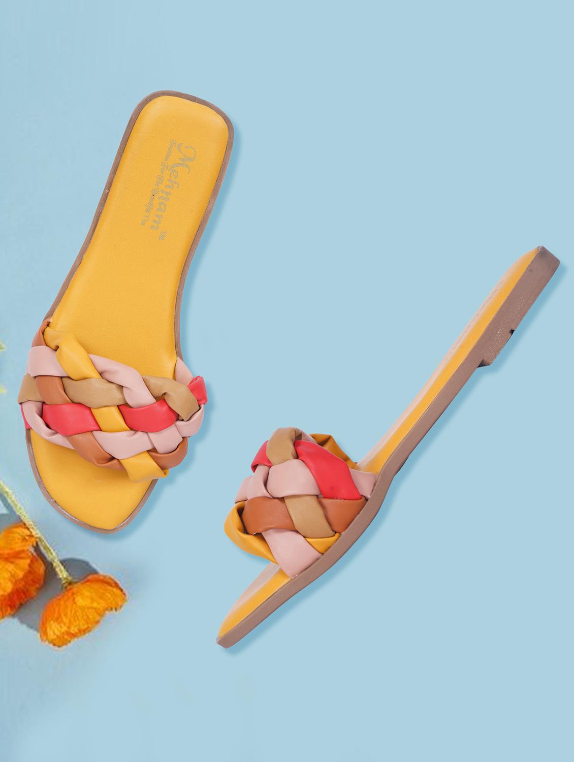 yellow synthetic flat forms sandals - 20225177 -  Zoom Image - 0