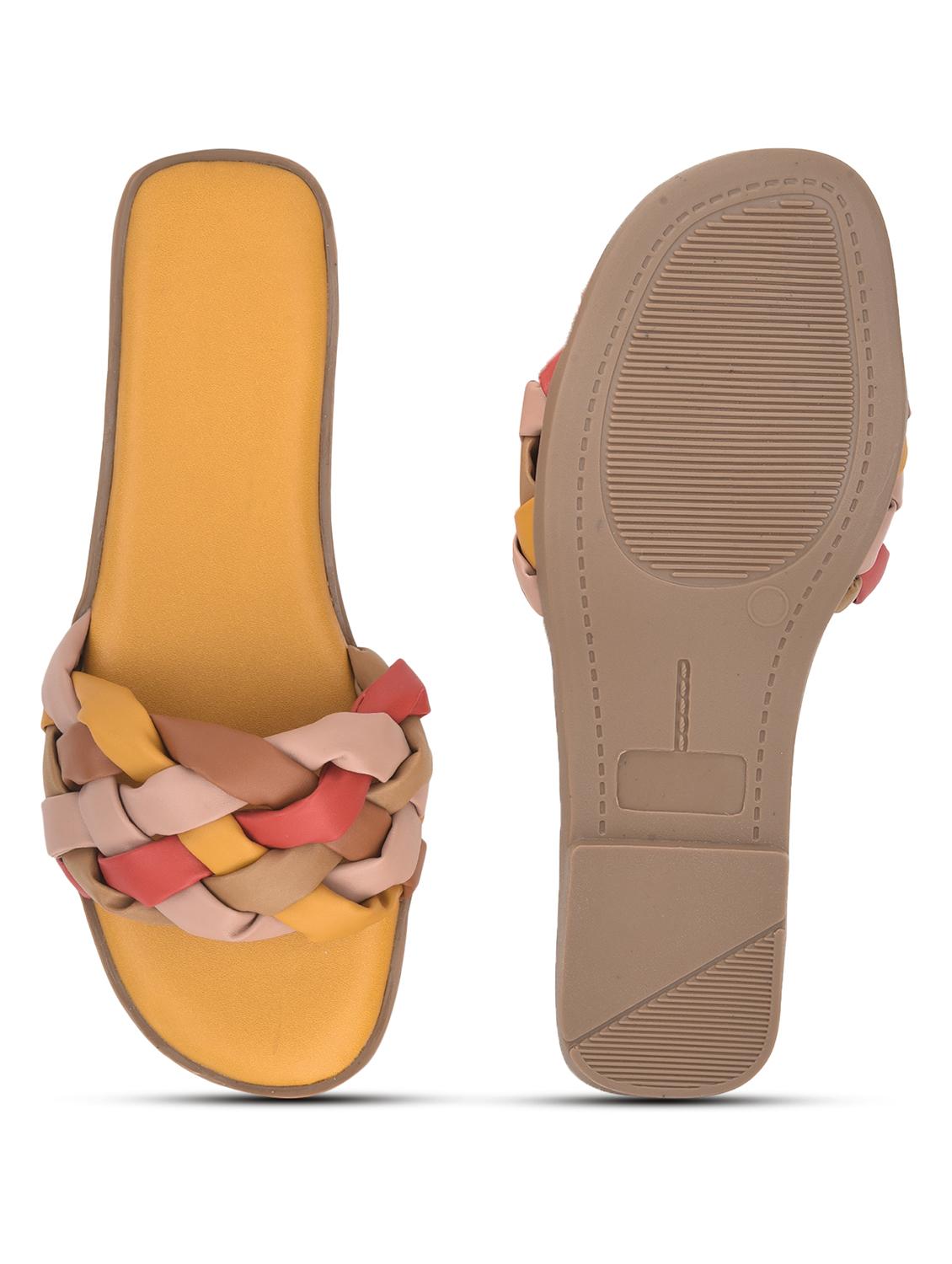 yellow synthetic flat forms sandals - 20225177 - Standard Image - 3