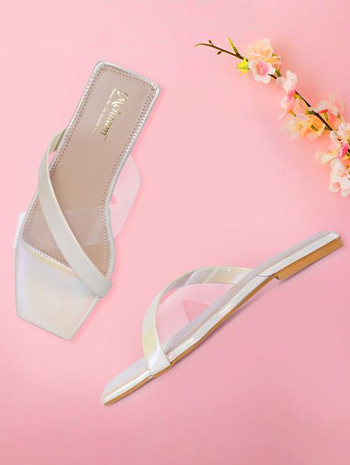 vriddhi casual transparent cross flat white sandals for womens - 20225188 -  Standard Image - 0