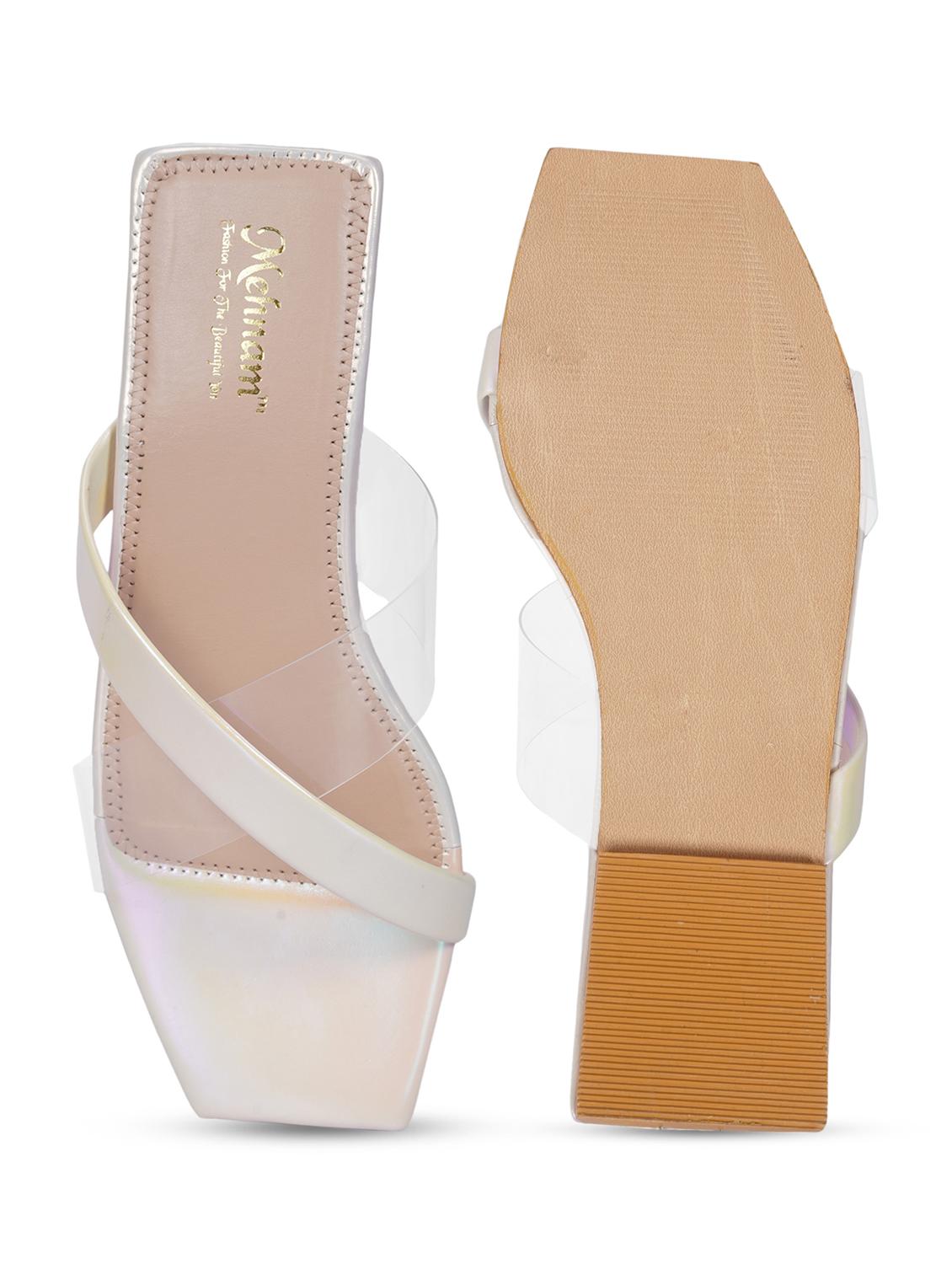 vriddhi casual transparent cross flat white sandals for womens - 20225188 - Standard Image - 3