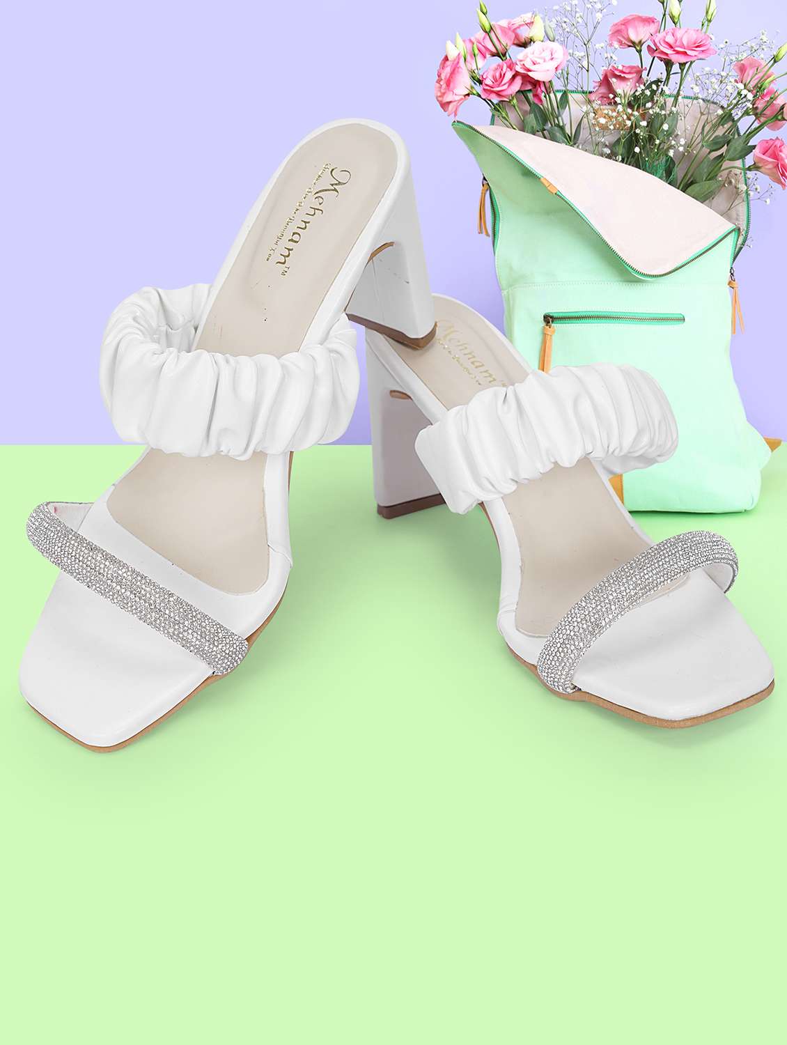 women's crystal white mid heel sandal - 20225208 - Zoom Image - 0
