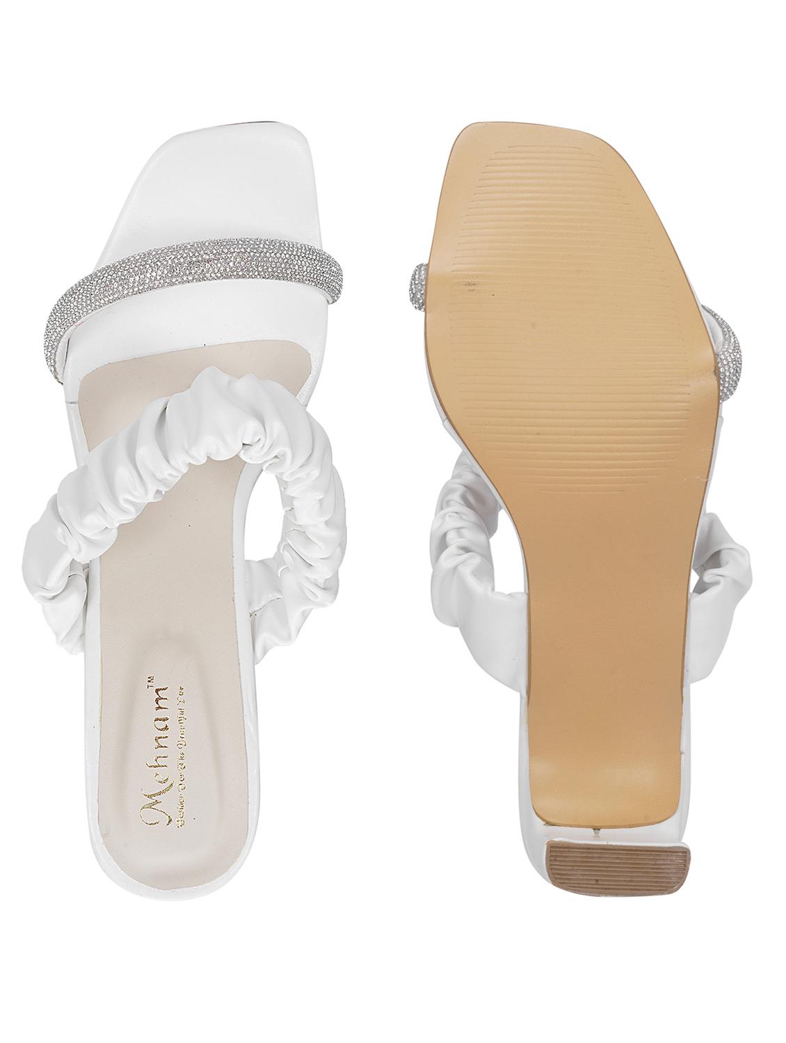 women's crystal white mid heel sandal - 20225208 - Standard Image - 3