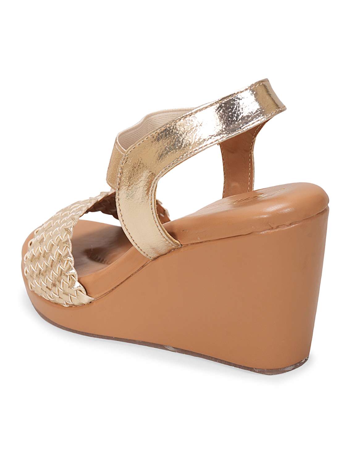 women gold  textured strap sandal - 20225216 -  Standard Image - 3