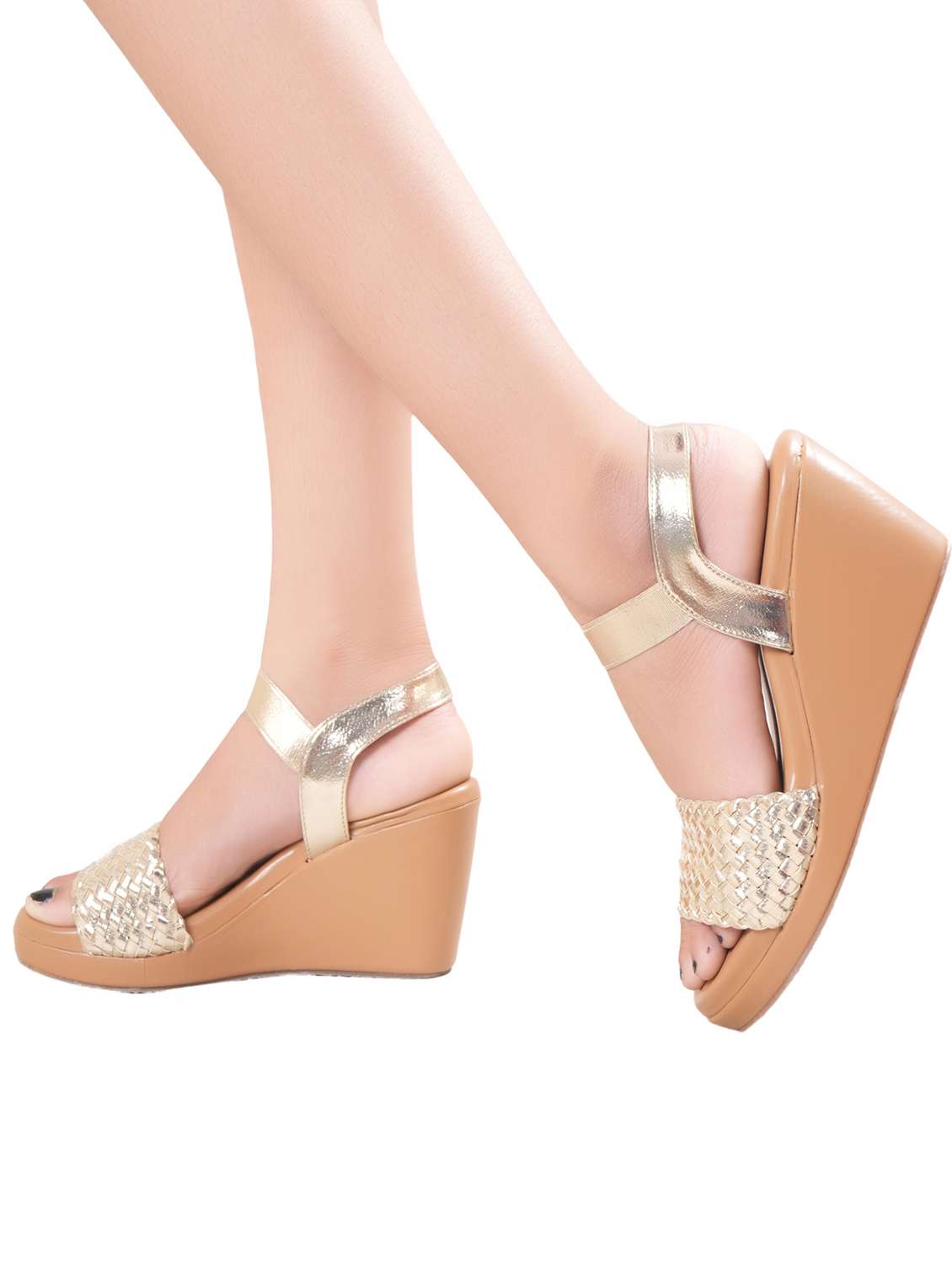 women gold  textured strap sandal - 20225216 -  Standard Image - 5