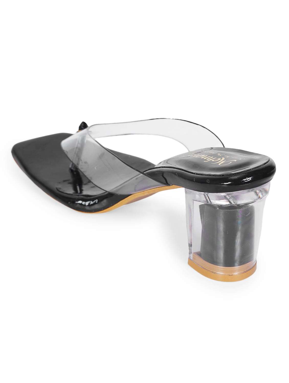 women black transparent t-strap heel sandal - 20225230 -  Standard Image - 3