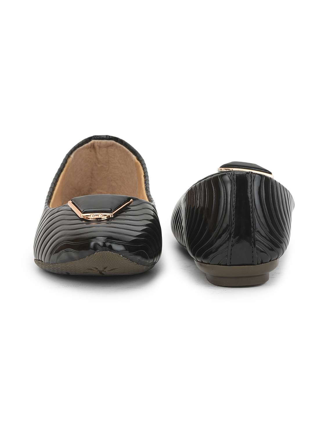 women's black textured flat ballerina - 20225243 -  Standard Image - 3