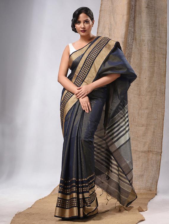 self design handloom saree with blouse - 20225361 - Zoom Image - 0