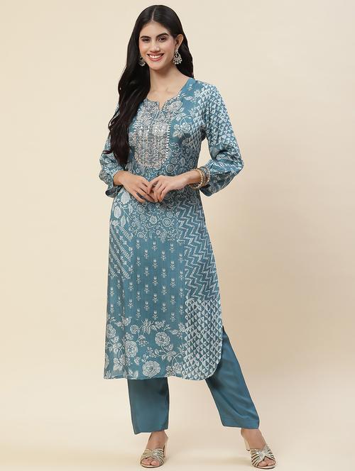 teal kurta pant set - 20225583 -  Standard Image - 0