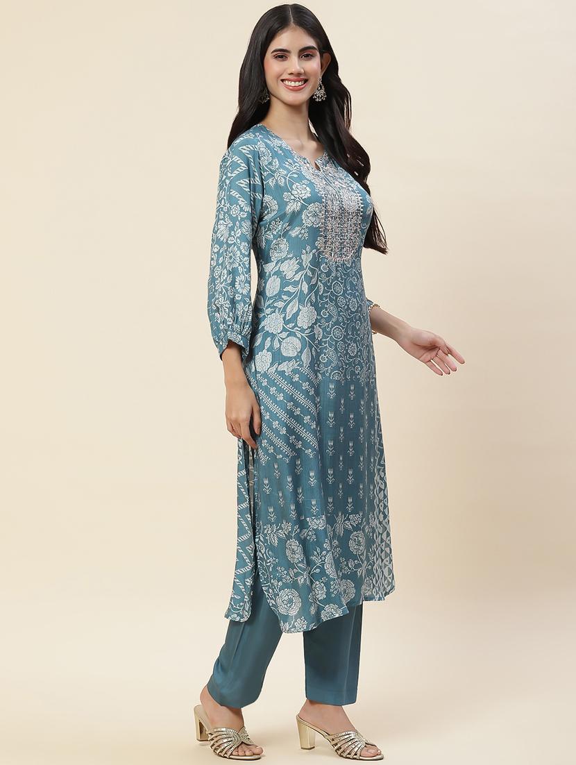 teal kurta pant set - 20225583 - Standard Image - 3