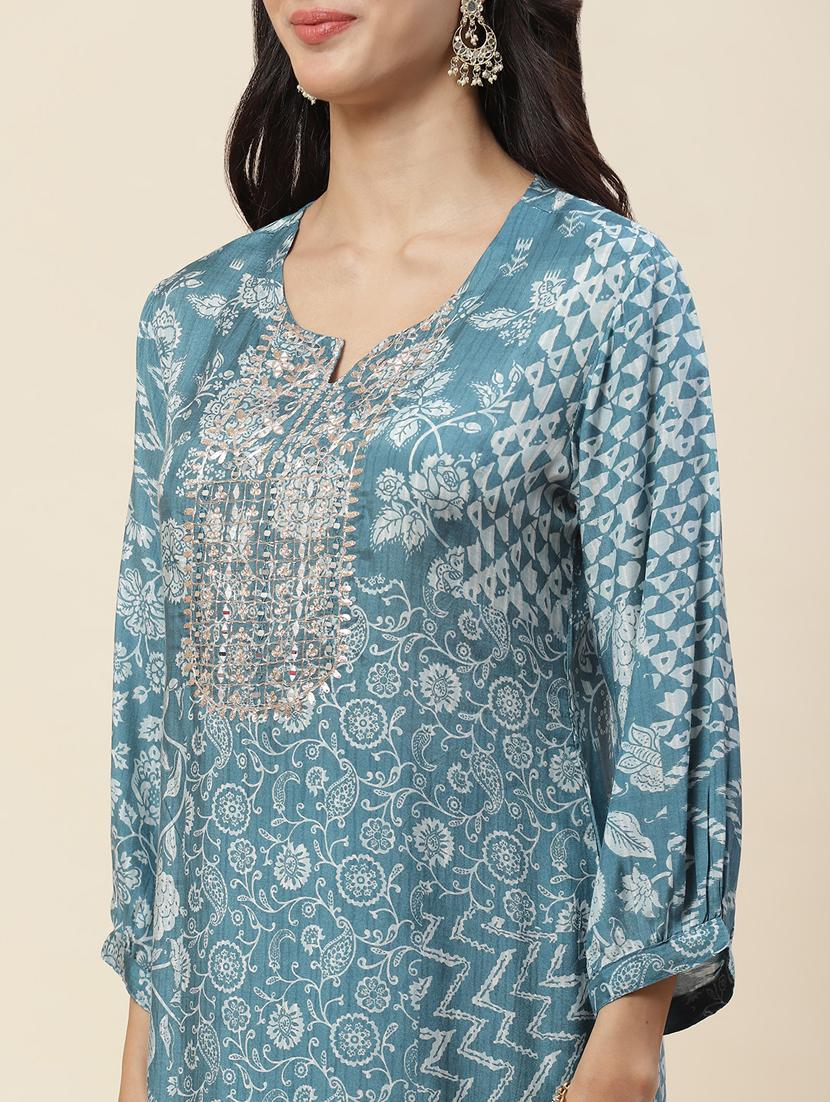 teal kurta pant set - 20225583 - Standard Image - 5