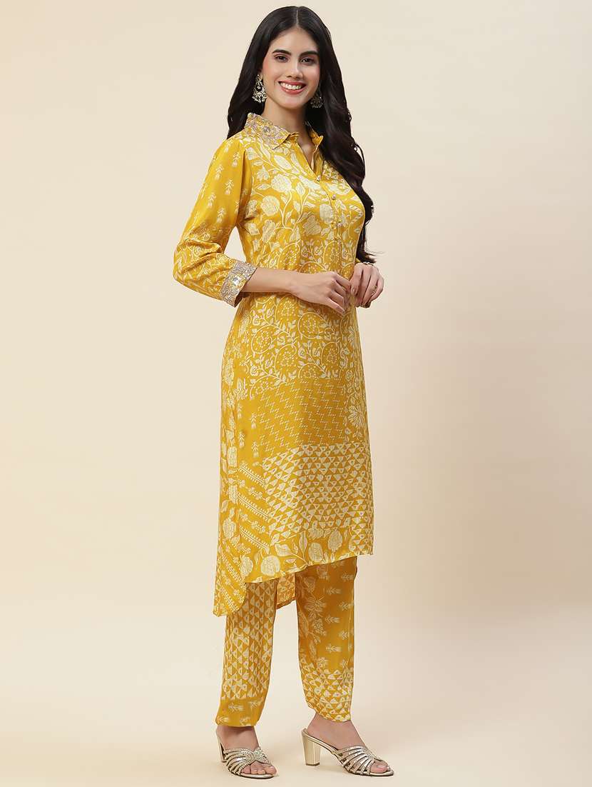 yellow muslin kurta pant set - 20225584 - Standard Image - 3