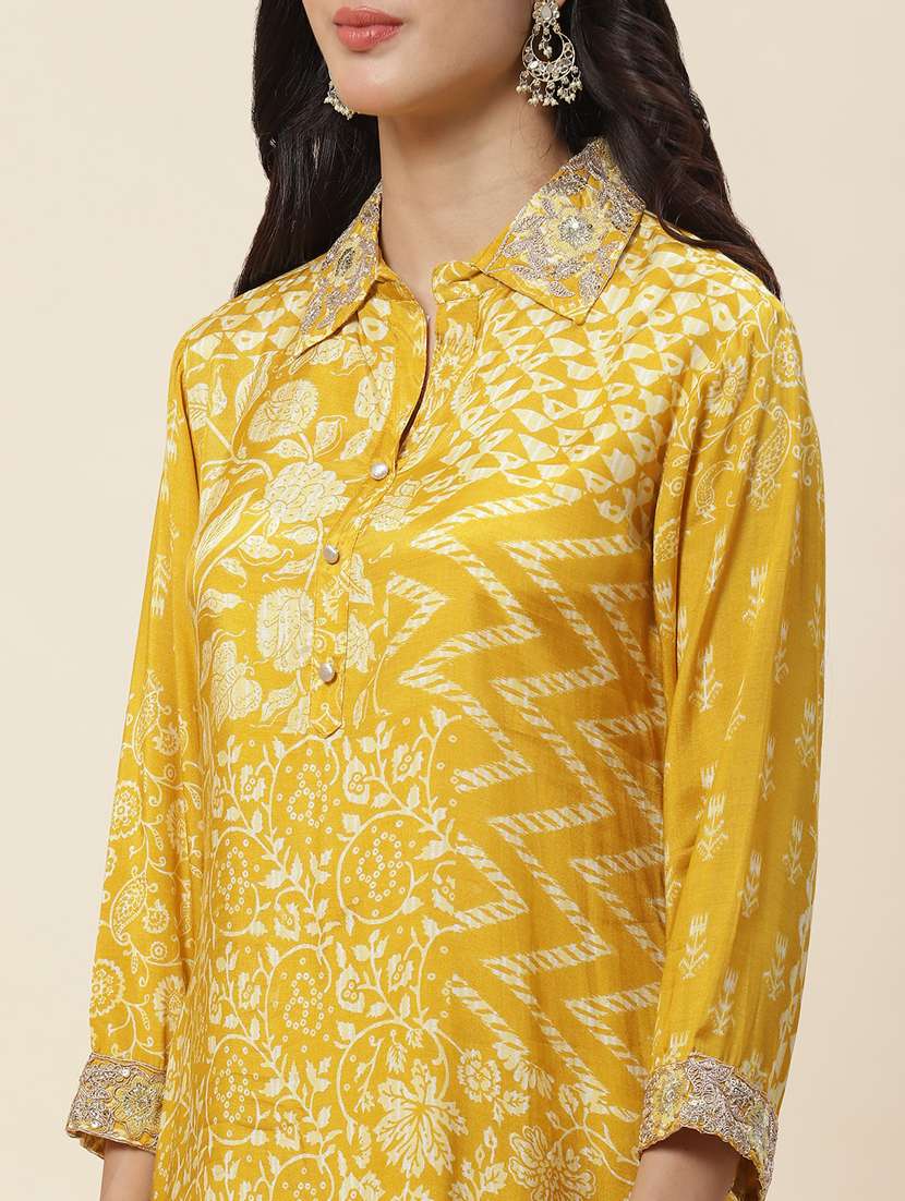 yellow muslin kurta pant set - 20225584 - Standard Image - 5