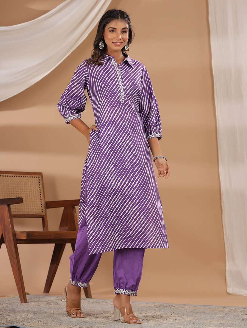 purple leheriya printed kurta salwar set - 20225622 -  Zoom Image - 0