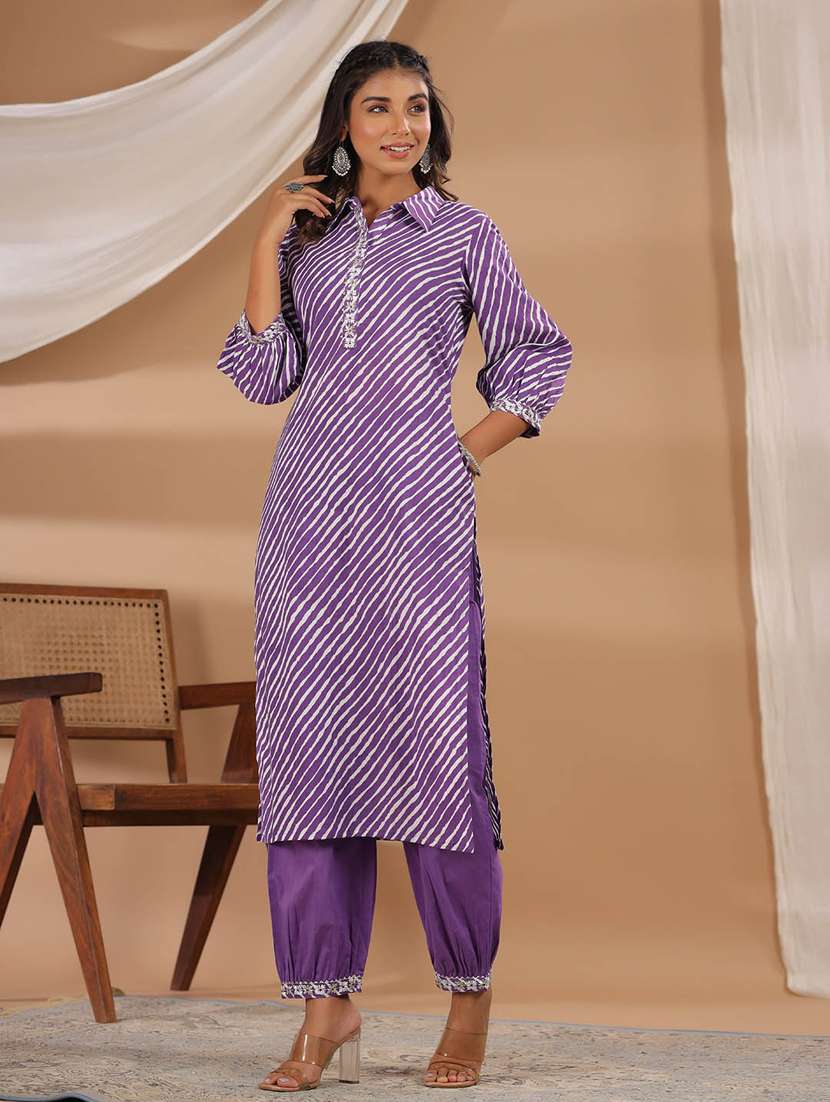 purple leheriya printed kurta salwar set - 20225622 - Standard Image - 3