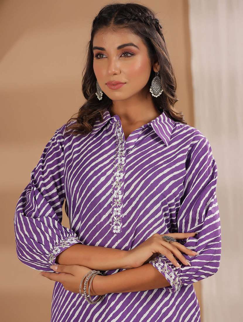 purple leheriya printed kurta salwar set - 20225622 - Standard Image - 5