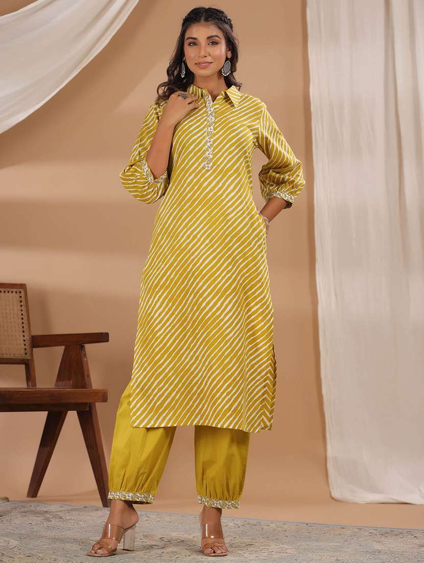 yellow cotton kurta pant set - 20225623 - Zoom Image - 0