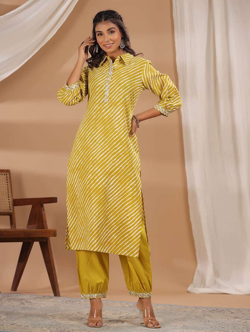 yellow cotton kurta pant set - 20225623 - Standard Image - 3