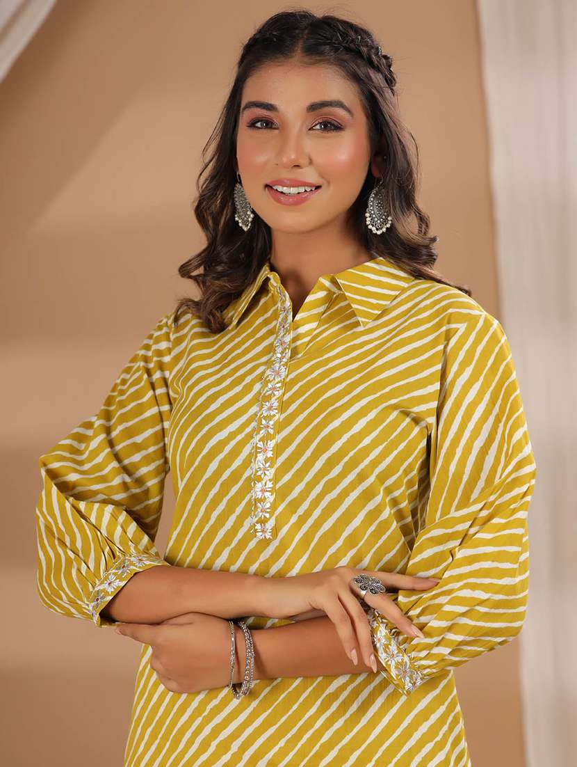 yellow cotton kurta pant set - 20225623 - Standard Image - 5
