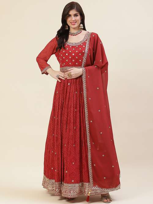 women red kurta dupatta set - 20225637 - Standard Image - 0
