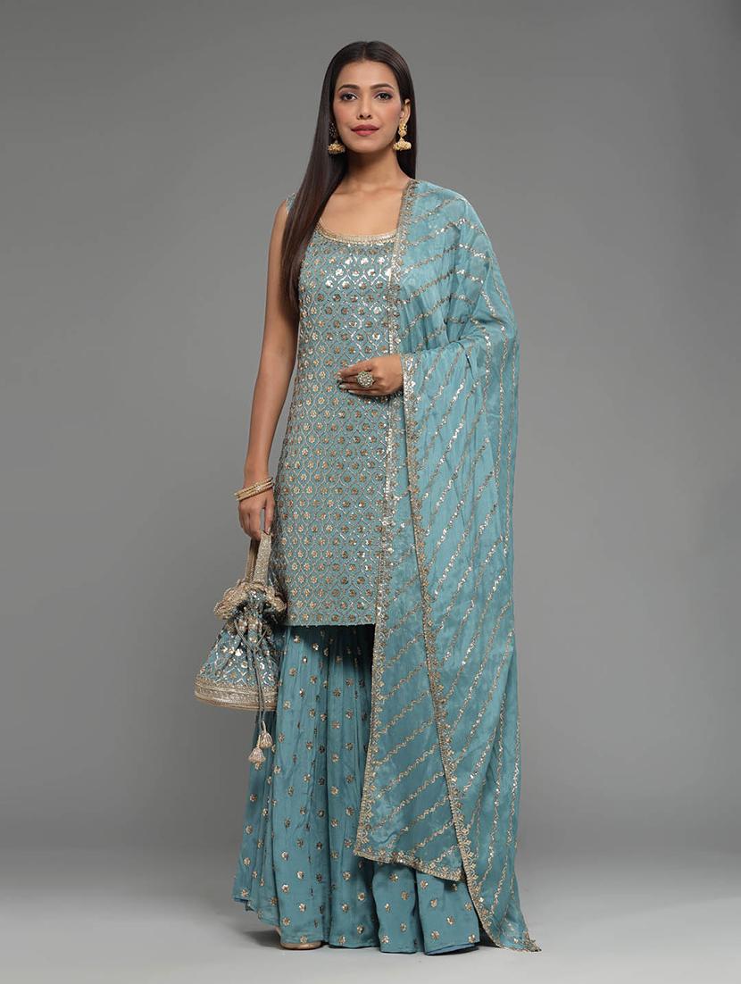 women embroidered kurta sharara set with dupatta - 20225673 - Zoom Image - 0