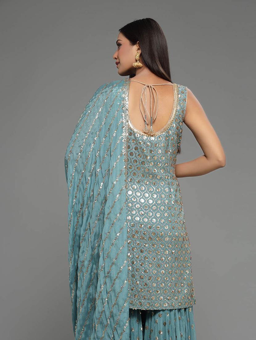 women embroidered kurta sharara set with dupatta - 20225673 - Standard Image - 3